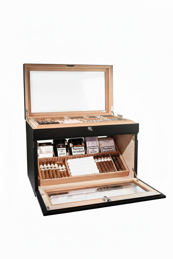 Adorini Portico Deluxe zwart humidor voor 400 sigaren compact modern design
